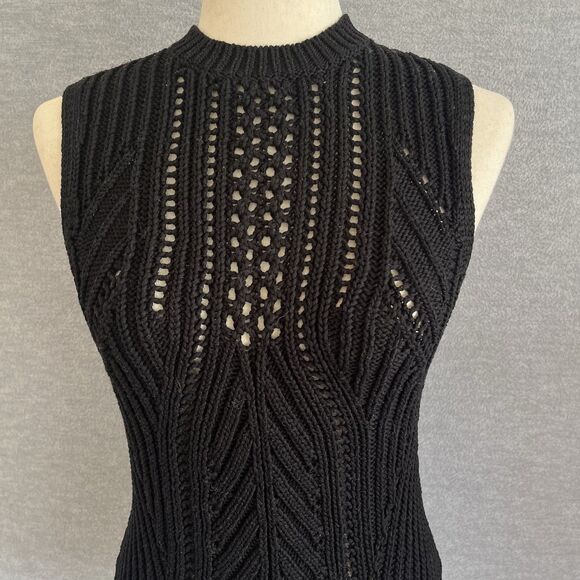 Banana Republic Sleeveless Open Stitch Sweater Sz M Preppy Coastal Capsule Black - Picture 4 of 15